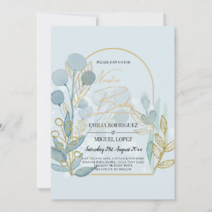 Moderne Botanica; Aqua SeaGlass Gold Wedding Invit Kaart