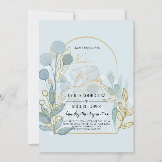 Moderne Botanica; Aqua SeaGlass Gold Wedding Invit Kaart (Voorkant)