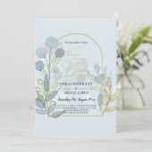 Moderne Botanica; Aqua SeaGlass Gold Wedding Invit Kaart (Staand voorkant)