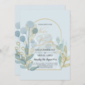 Moderne Botanica; Aqua SeaGlass Gold Wedding Invit Kaart (Voorkant / Achterkant)