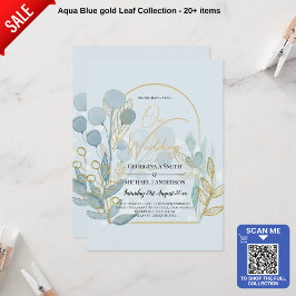 Moderne Botanica; Aqua SeaGlass Gold Wedding Invit Kaart
