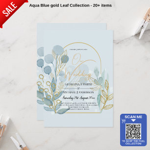 Moderne Botanica; Aqua SeaGlass Gold Wedding Invit Kaart