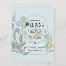 Moderne Botanica; Aqua SeaGlass Gold Wedding Invit
