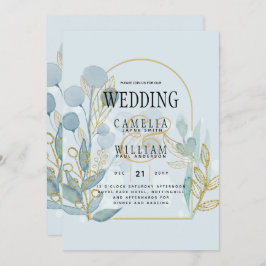 Moderne Botanica; Aqua SeaGlass Gold Wedding Invit Kaart