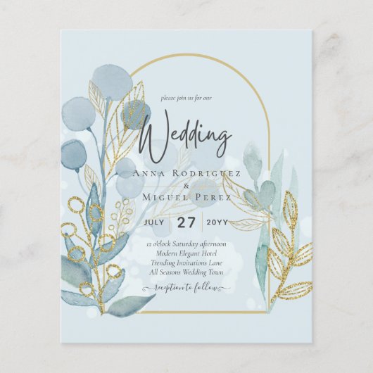 Moderne Botanica; Aqua SeaGlass Gouden Trouw Uitno Flyer (Voorkant)