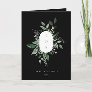 Moderne Botanical Joy Holiday Photo Card Black Feestdagen Kaart