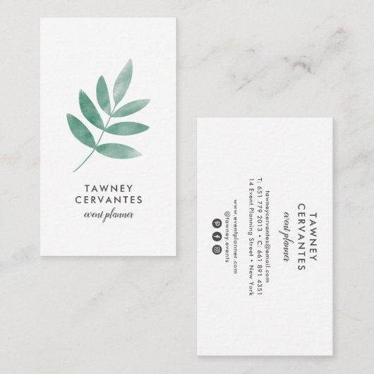 Moderne botanisch geschilderde waterverf laat mini visitekaartje (Voorkant / Achterkant)