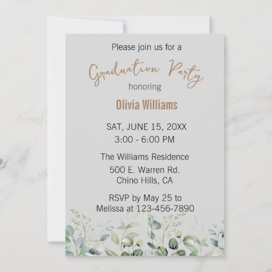 Moderne Botanische Aangepaste Details Afstudeerfee Kaart (Achterkant)