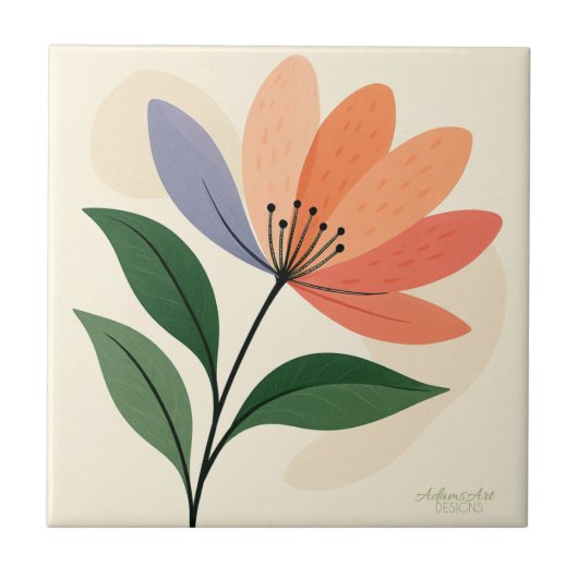 Moderne Botanische Abstracte Bloemkunst Tegeltje (Voorkant)