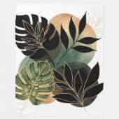 Moderne Botanische Abstracte Kunst Zwarte en Goude Fleece Deken (Voorkant)