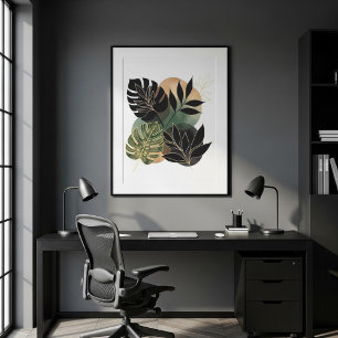 Moderne Botanische Abstracte Kunst Zwarte en Goude Poster