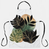 Moderne Botanische Abstracte Kunst Zwarte en Goude Schort (Voorkant)