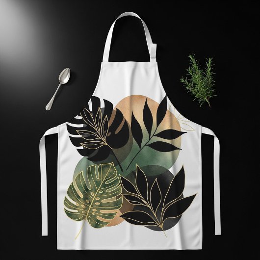 Moderne Botanische Abstracte Kunst Zwarte en Goude Schort