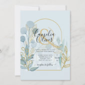 Moderne botanische Aqua SeaGlass Gold Wedding Invi Kaart (Voorkant)