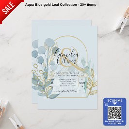 Moderne botanische Aqua SeaGlass Gold Wedding Invi Kaart