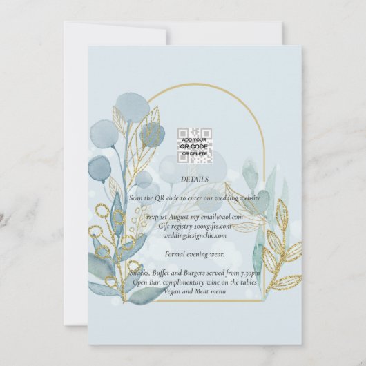 Moderne botanische aqua zeeglas gouden trouw uitno kaart (Achterkant)