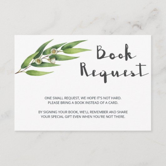 Moderne botanische Baby shower Book Request Card Informatiekaartje (Voorkant)