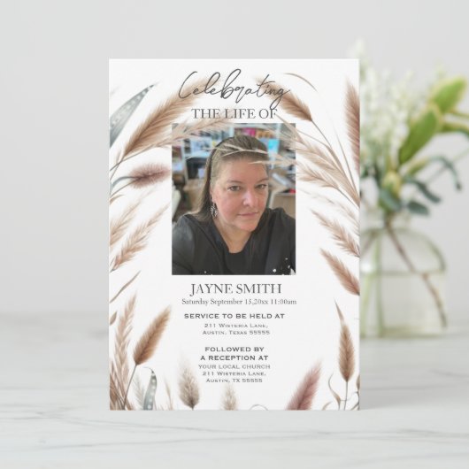 Moderne botanische begrafenisdienst e-vite kaart (Staand voorkant)