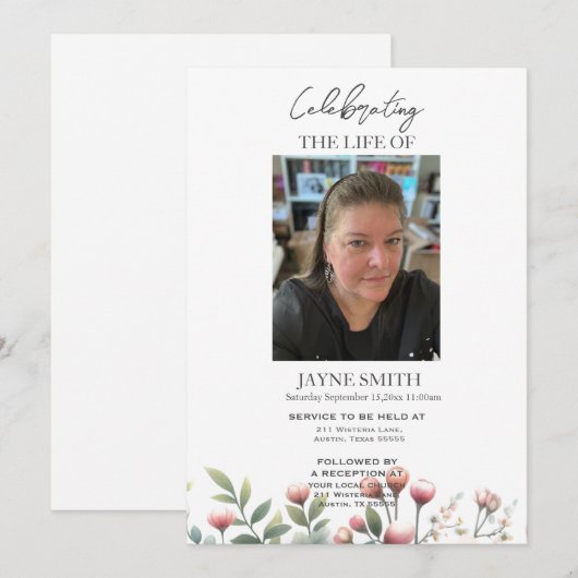 Moderne botanische begrafenisdienst e-vite kaart (Voorkant / Achterkant)