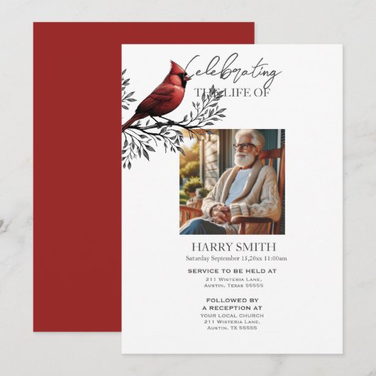 Moderne botanische begrafenisdienst e-vite kaart (Voorkant / Achterkant)