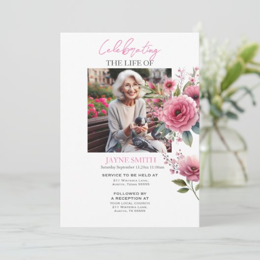 Moderne botanische begrafenisdienst e-vite kaart (Staand voorkant)