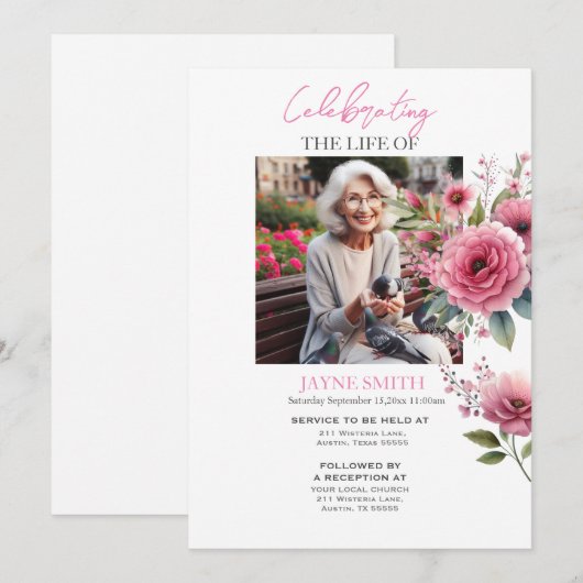 Moderne botanische begrafenisdienst e-vite kaart (Voorkant / Achterkant)