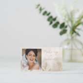 Moderne Botanische Beige Boho Foto QR Code Script Visitekaartje (Staand voorkant)