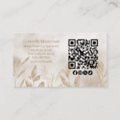 Moderne Botanische Beige Boho Foto QR Code Script Visitekaartje (Achterkant)