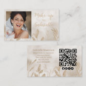 Moderne Botanische Beige Boho Foto QR Code Script Visitekaartje (Voorkant / Achterkant)