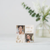 Moderne Botanische Beige Boho Foto Script  Vierkante Visitekaartje (Staand voorkant)