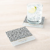 Moderne Botanische Blad Patroon Namen Datum Glazen Onderzetter (Schuin)