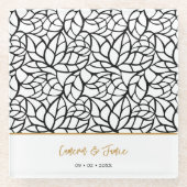 Moderne Botanische Blad Patroon Namen Datum Glazen Onderzetter (Voorkant)