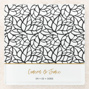 Moderne Botanische Blad Patroon Namen Datum Glazen Onderzetter