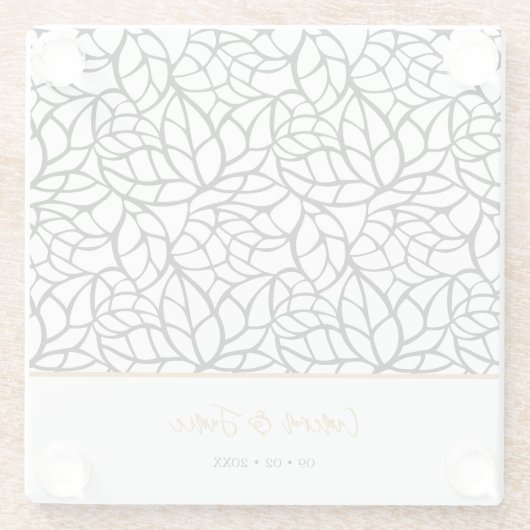 Moderne Botanische Blad Patroon Namen Datum Glazen Onderzetter (Achterkant)