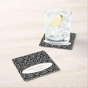 Moderne Botanische Blad Patroon Namen Datum Kartonnen Onderzetters