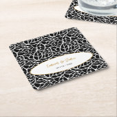 Moderne Botanische Blad Patroon Namen Datum Kartonnen Onderzetters (Schuin)