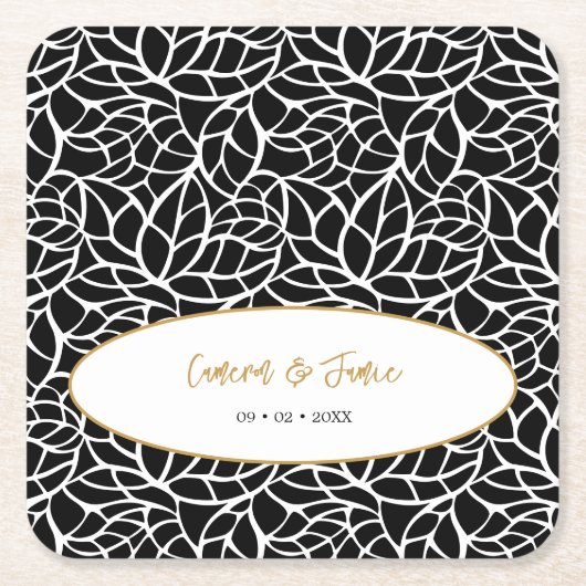 Moderne Botanische Blad Patroon Namen Datum Kartonnen Onderzetters (Voorkant)