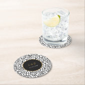 Moderne Botanische Blad Patroon Namen Datum Ronde Kartonnen Onderzetter (Insitu)