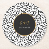 Moderne Botanische Blad Patroon Namen Datum Ronde Kartonnen Onderzetter (Voorkant)