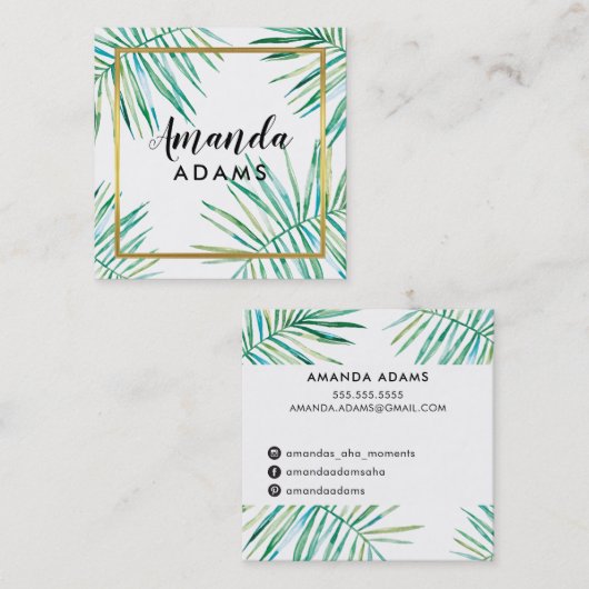 MODERNE BOTANISCHE BLADEREN boho waterverf palm Vierkante Visitekaartje (Voorkant / Achterkant)