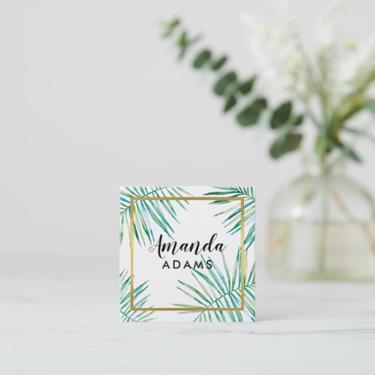 MODERNE BOTANISCHE BLADEREN boho waterverf palm Vierkante Visitekaartje (Staand voorkant)