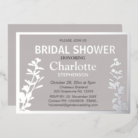  Moderne botanische bladeren bruidsfeestje   Folie Uitnodiging (Voorkant / Achterkant)