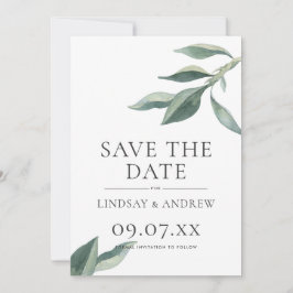 Moderne botanische bladeren sparen de Datum aankon Kaart