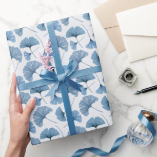 Moderne botanische blauwe en witte bruiloft cadeaupapier