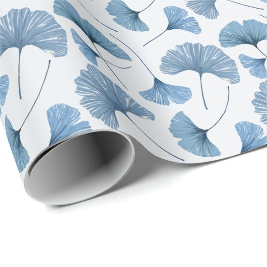 Moderne botanische blauwe en witte bruiloft cadeaupapier (Rol Hoek)