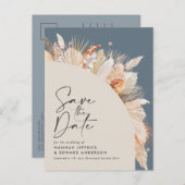 Moderne botanische blauwe pampasgras met uitzonder aankondigingskaart (Voorkant / Achterkant)