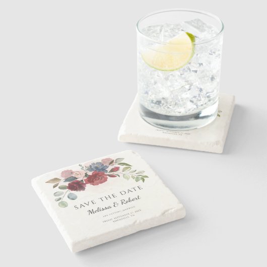 Moderne Botanische Bloem Bloemen Bewaar De Datum Stenen Onderzetter (Zijkant)