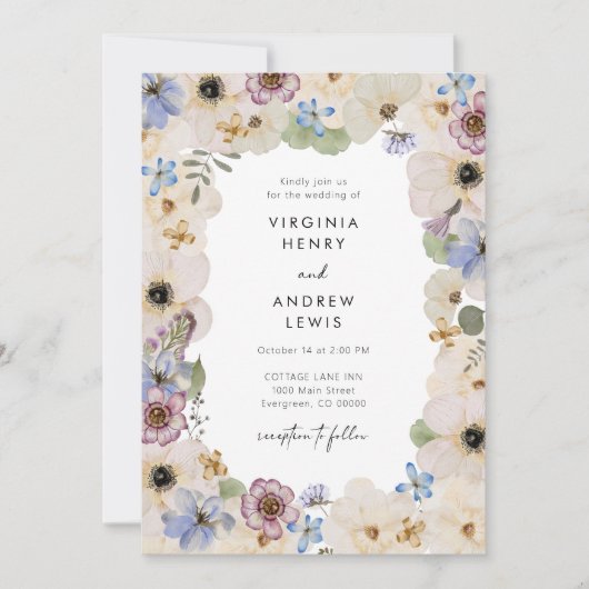Moderne Botanische Bloemen Bruiloft Kaart (Voorkant)