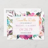 Moderne Botanische Bloemen Bruiloft Save the Date Aankondigingskaart (Voorkant / Achterkant)