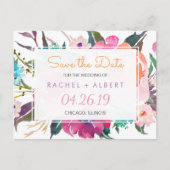 Moderne Botanische Bloemen Bruiloft Save the Date Aankondigingskaart (Voorkant)